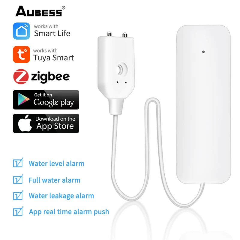 Smart Home Tuya ZigBee Water Leakage Alarm Independent Water Leak Sensor Detector Flood Alert Overflow Security Alarm Siren tuya wifi water leakage sensor alarm smart water leak detector for home security alarm system