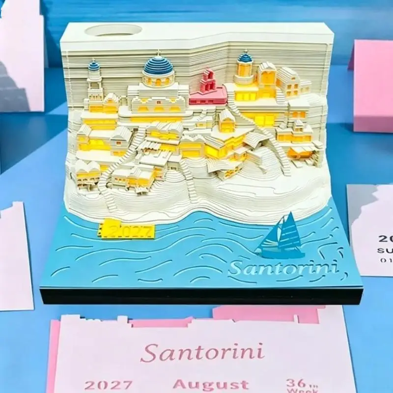 Calendario 2027 con Luce LED, Calendario da Scrivania 3D a Strappo, Blocco Note Artistico in Carta Intagliata, Regalo per Natale - immagine 5