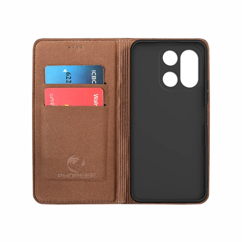 Luxury Napa Texture Genuine Leather Flip Case with Magnetic Cover and Card Pocket Wallet