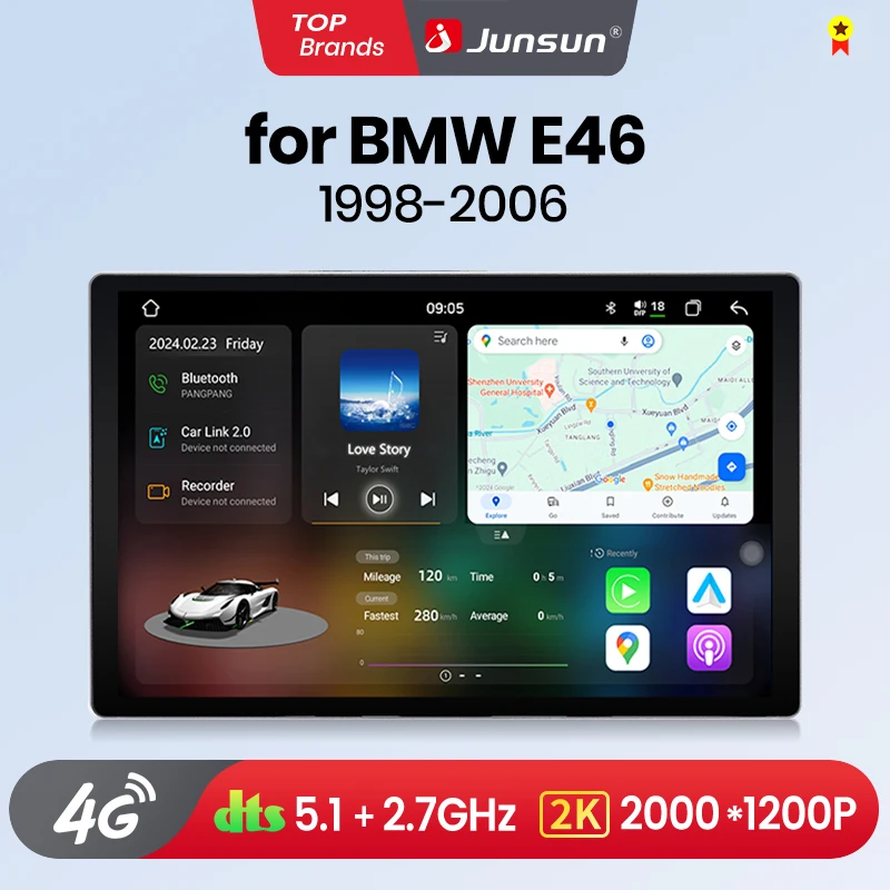 Junsun v3 plus 2k android 13 kabelloses carplay android auto auto intelligente systeme für bmw e46 m3 318/320/325/330/335 autoradio