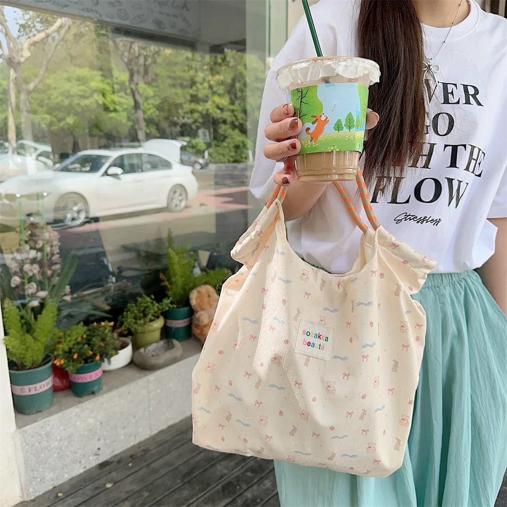 Borsa Tote in Tela con Stampa Cartoon in Rilievo, Grande Capacità, per Donne, Shopping, Lavoro e Uso Quotidiano - immagine 3