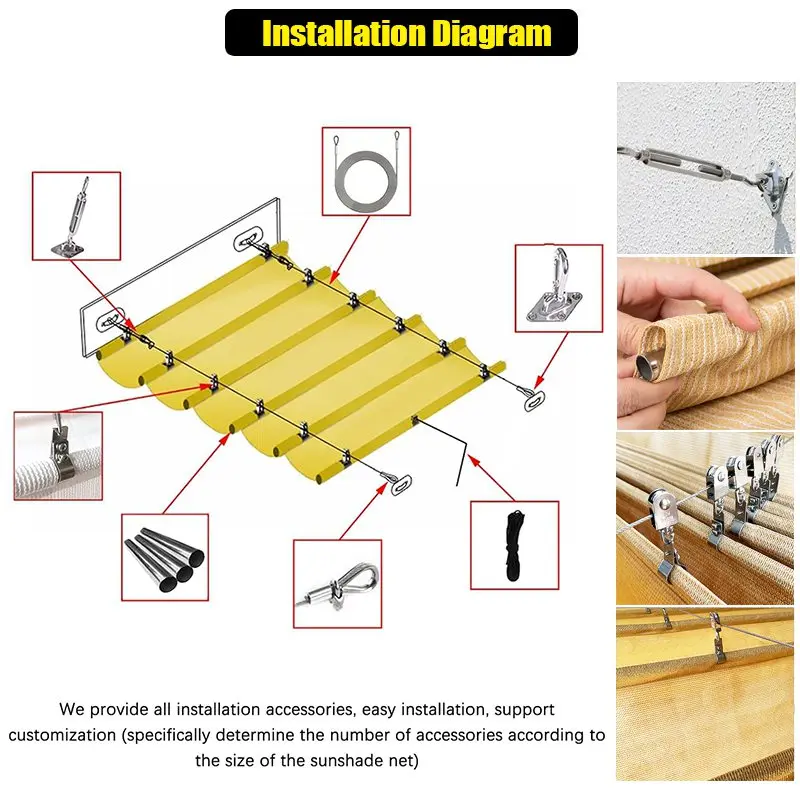 Description Picture 6 of itemSS304 Installation Kits Wave Telescopic Sail 3 Rows Pulley Retractable Canopy Install Parts Stretchable Awning Accessories Set