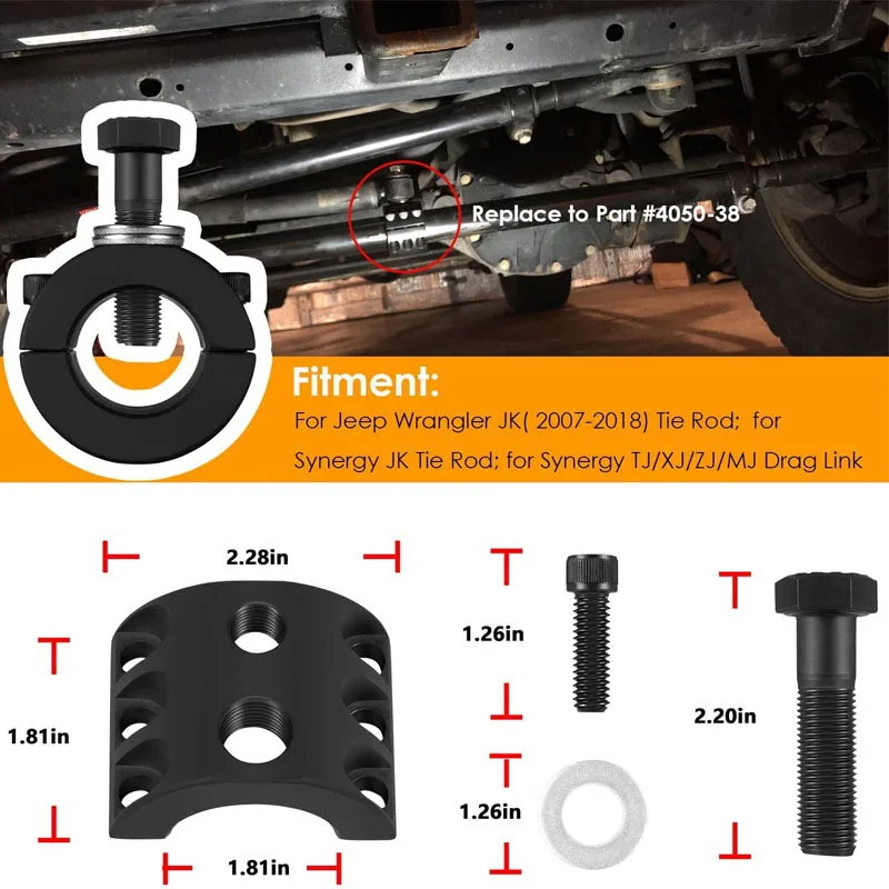 Steering Stabilizer Tie Rod Clamp for Jeep Wrangler JK TJ XJ ZJ MJ 2007- with 1-3/8in Diameter Tie Rod ​(1-3/8" OD Tube)