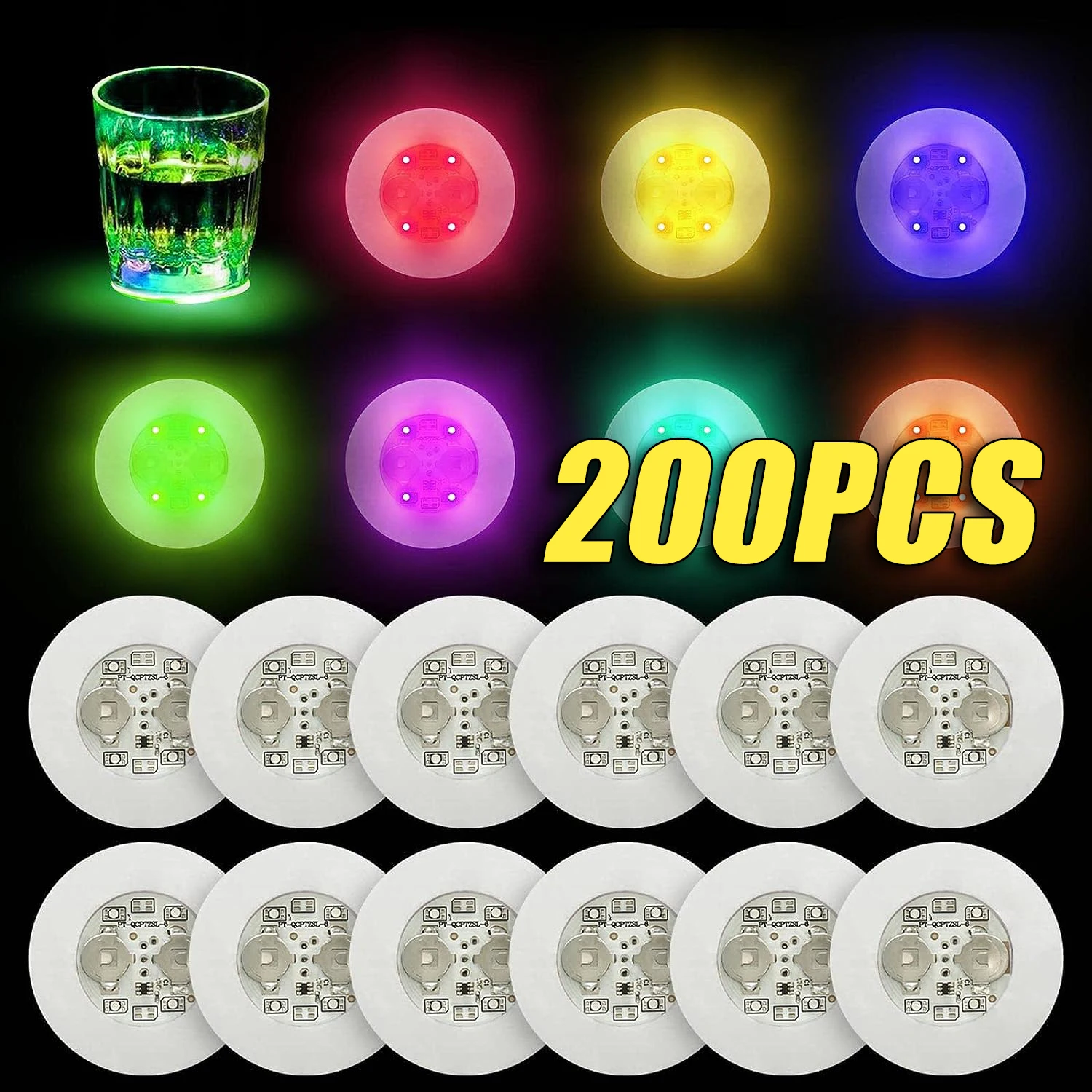 1-200PCS ไฟ LED Coaster สีสันเรืองแสงสติกเกอร์ขวดไวน์บาร์งานแต่งงานแสงเรืองแสงขวดไวน์สติกเกอร์ 1