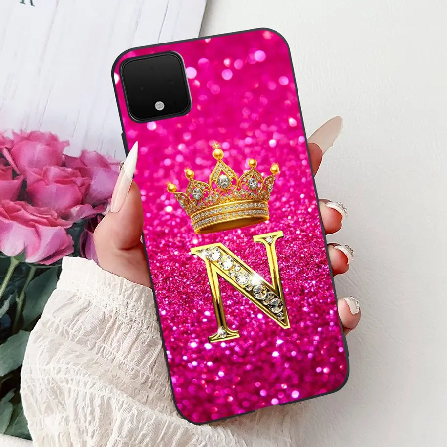 Black Silicone Slim Phone Case with Fashion Crown and Alphabet Design
