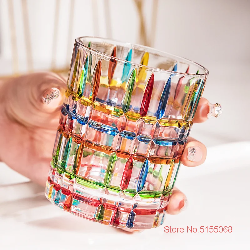 Italy Zecchin Design Multicolor Crystal Whisky Glasses Gothic Old Fashioned Rock Glass Hand Painted Dazzle Color Whisky Tumbler