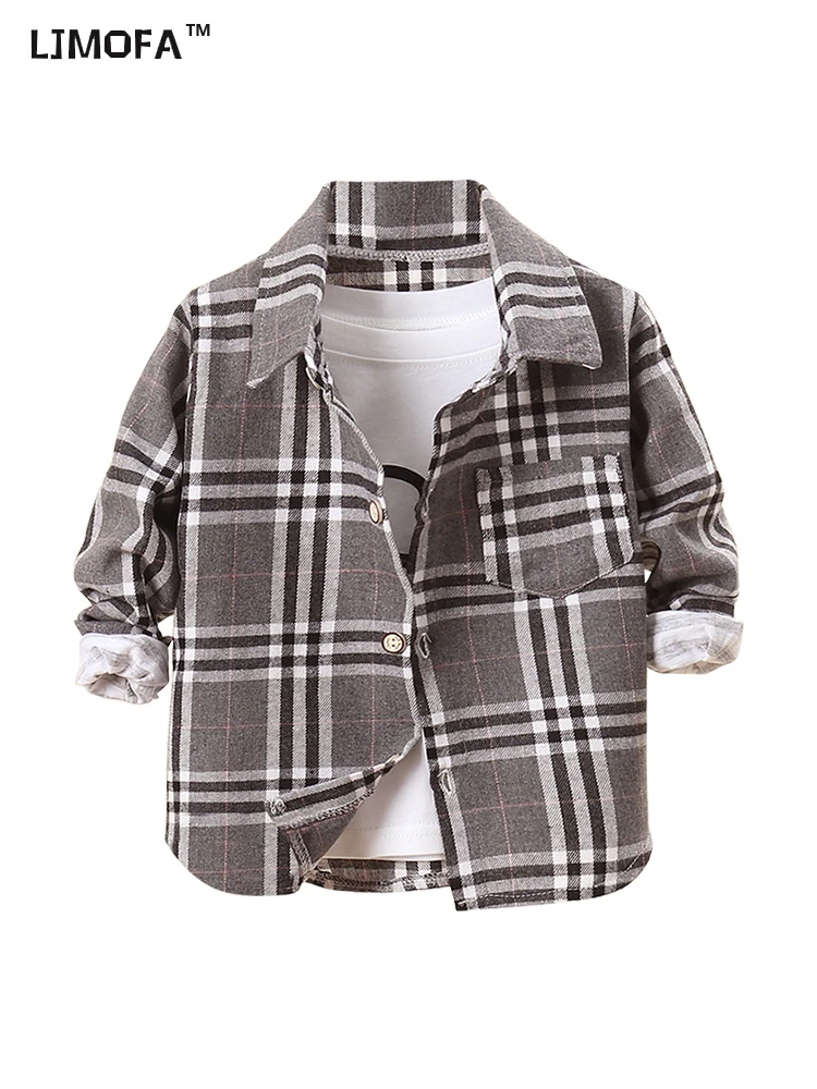 Kids Shirts Baby Girl Boy Plaid Cotton Casual Lapel Long Sleeve Top School Blouses Spring