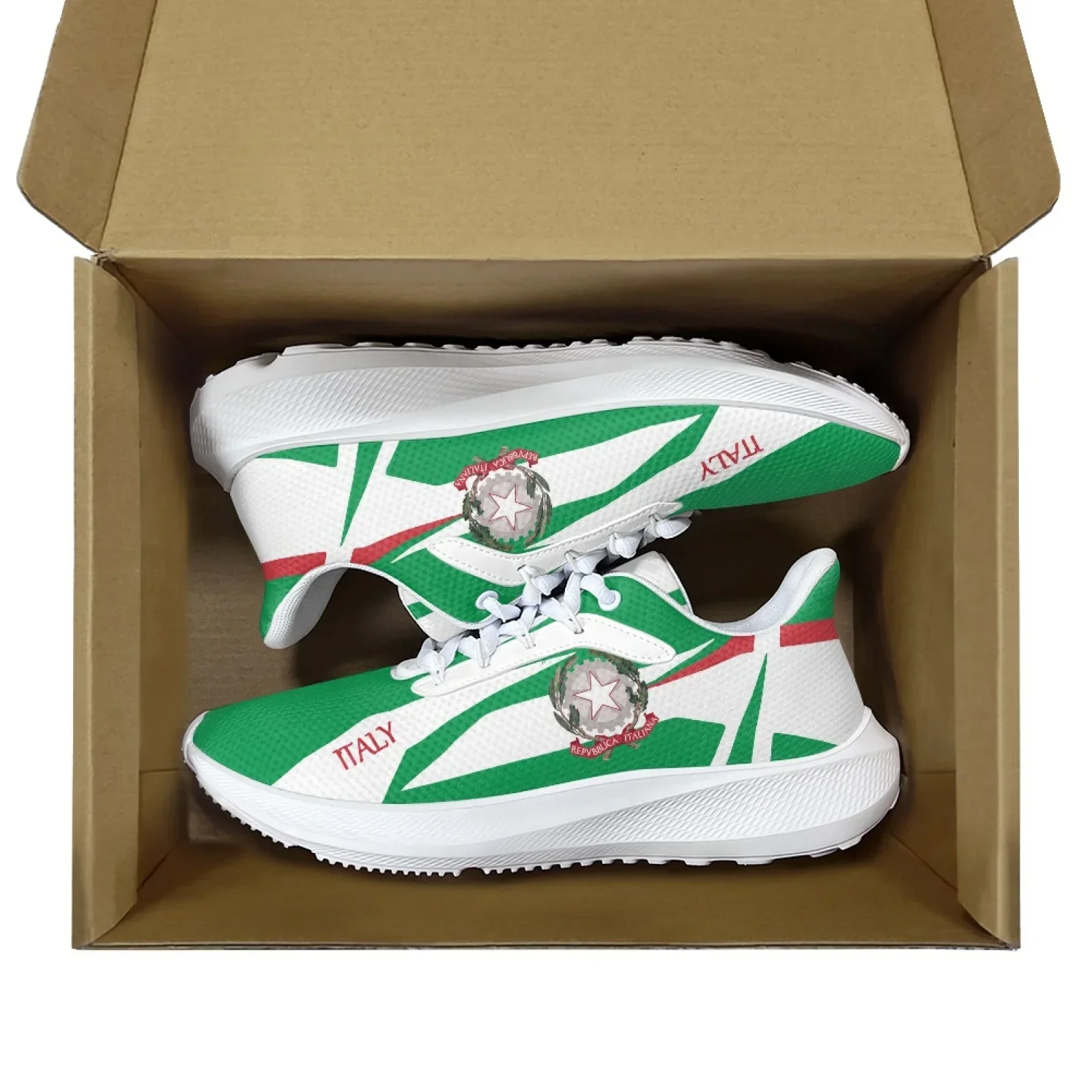 Green White Women's Sneakers Italy Flag Design Brand Summer Sneakers Lightweight Lace Up Casual Walking Shoes Flats