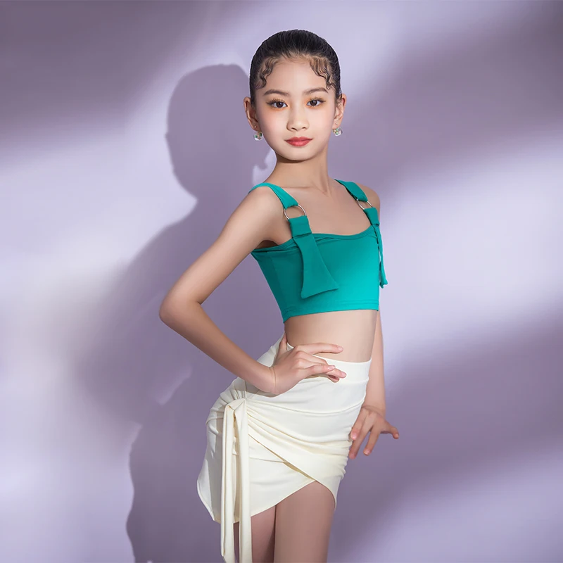 

New Kids Latin Dance Clothes Spring & Summer Girls Rumba Practice Clothing Professional Modern Standard Dance Costumes DQL7090