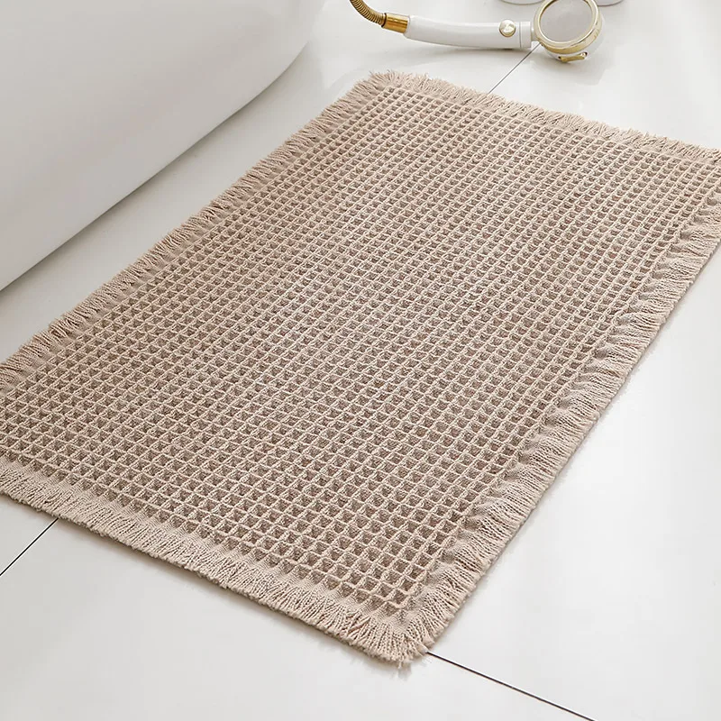 Ultra-Absorbent Waffle Bath Mat with Tassel Detailing
