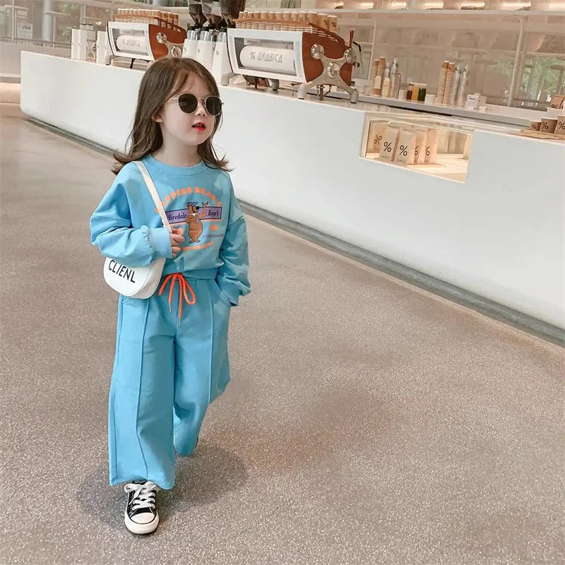 

Girls Casual Sports Set Spring Autumn New Children's Clothing Korean Baby Girl Sportswear 2piece Suit Sweatshirt + Pants Sets