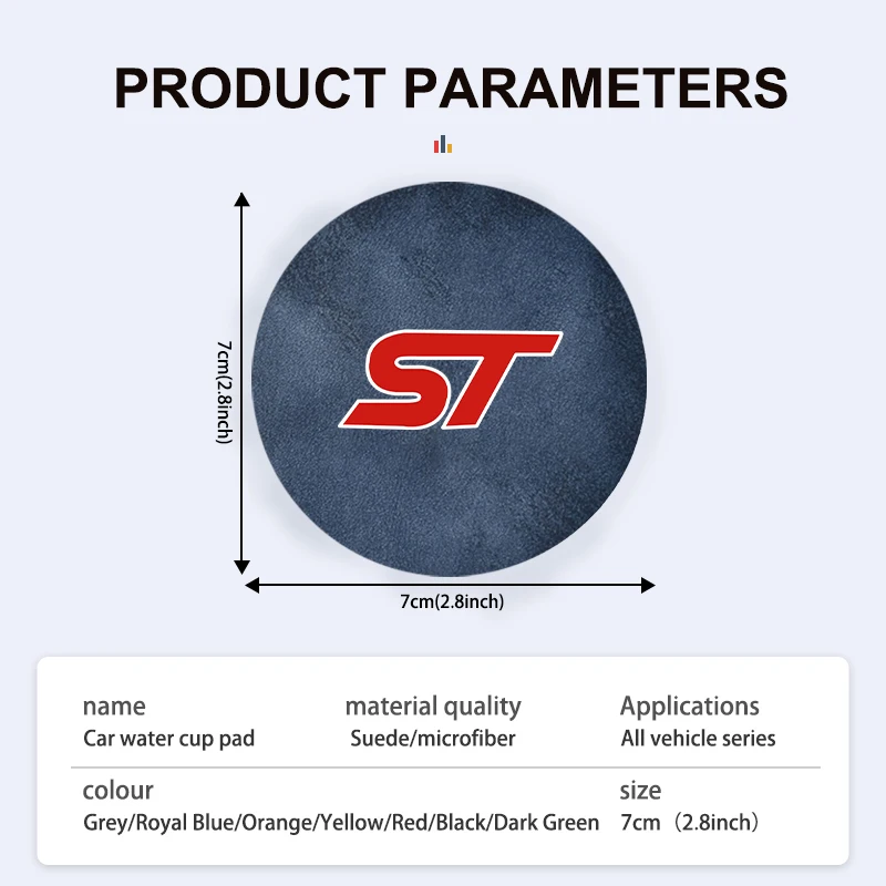 Car Suede Coaster Anti-Slip Cup Pad for Ford ST Racing Performance Focus Mk2 Mk3 MK4 Fiesta Ranger
