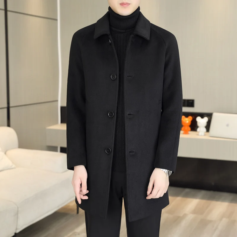 High Quality Fashion Single Sided Coat for Autumn/Winter 2022 New 50 Wool Men's Single Breasted Medium Long Wool Coat  M-4XL 2