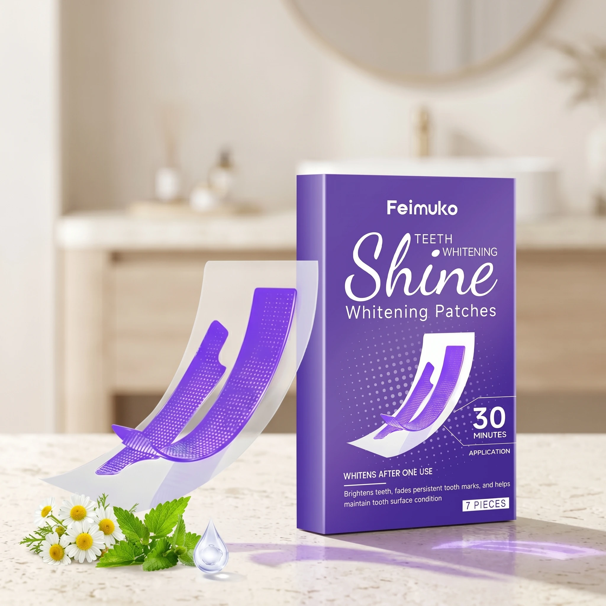 Teeth Whitening Patches 7PCS Removes Yellow Stains and Plaque Freshens Breath One-Time Use Instant Whitening Strips Dental Care
