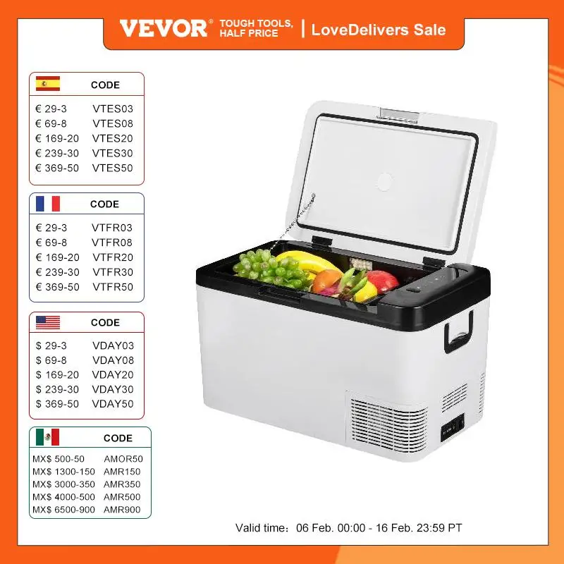Vevor Frigoriferi Auto Per Viaggi Picnic, Frigoriferi Portatile Elettrico, 45 W Mini Frigo Auto All'Aperto Campeggio, Grigio E Nero Frigo Freezer Elet