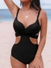 Women's solid-color slim-fit swimsuit, featuring a crisscross deep V and cut-out design, fully showcasing elegance and sexiness.