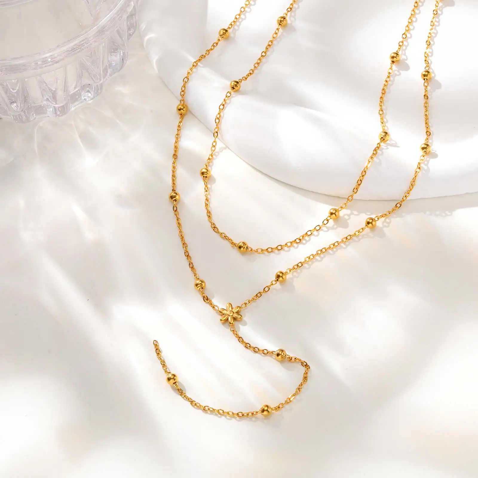 Edelstahl-Perlenkette mit Quaste, doppellagige Y-förmige Halskette für Damen, einfache herzförmige, vergoldete lange Halskette mit Zirkon – Detail 8