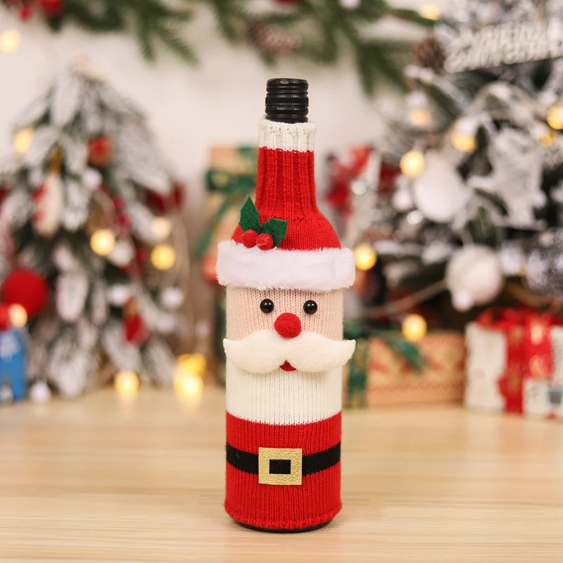 Wine Bottle Cover Christmas Ornament Knitted Wool Belt
