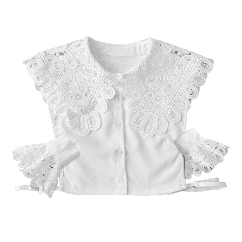 

Women Embroidery Floral Detachable Half Shirt Fake Collar with False Cuffs Set N7YD