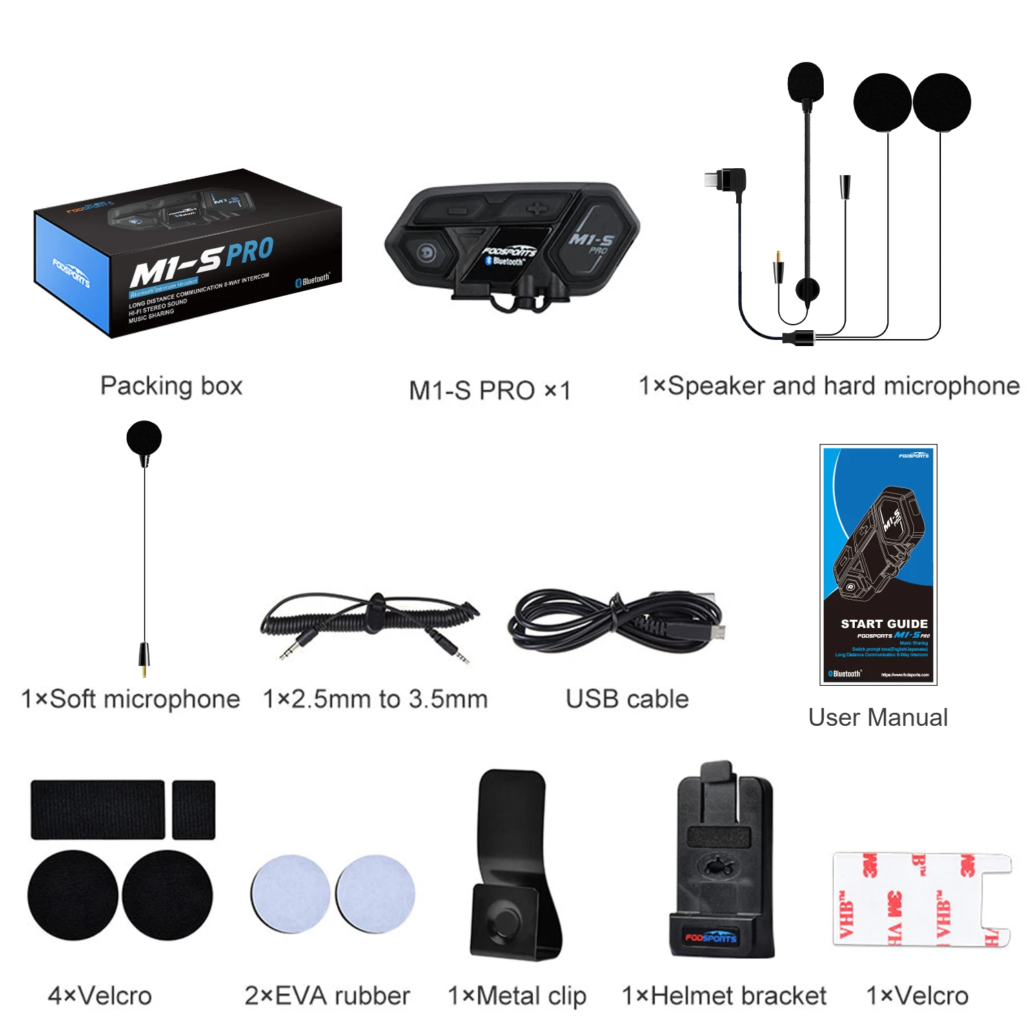 Fodsports M1-S Pro オートバイ用のBluetoothヘッドセット,ヘルメット