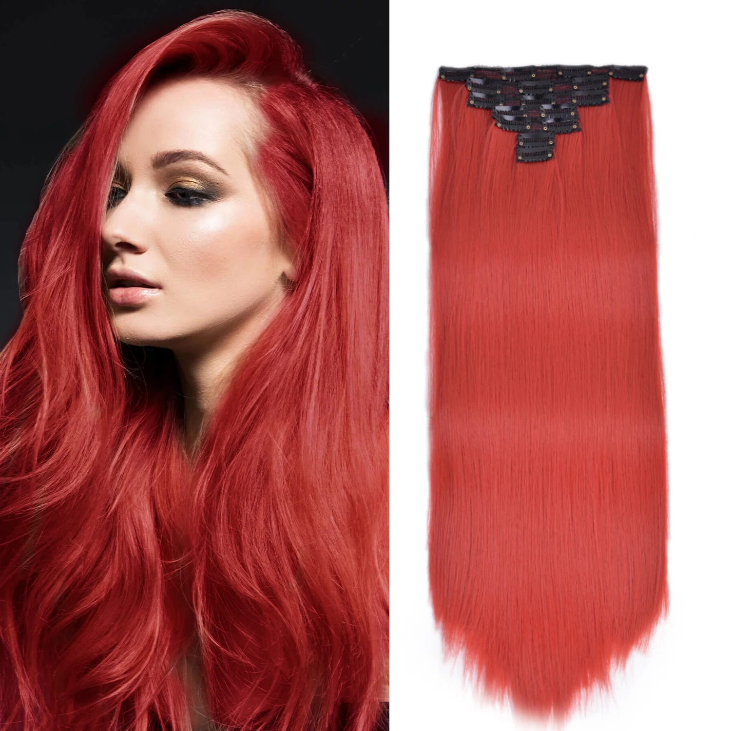 220g Long Straight Hair Extension 7pcs/set 16 Clips High Tempreture Synthetic Hairpiece Clip in