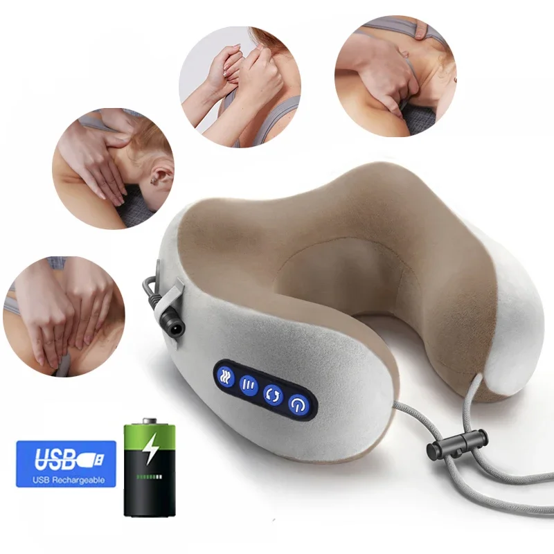 Electric Neck Massager U Shaped Pillow Portable Shoulder Cervical Massager Travel Relax Massage Pillow Neck Massage Pillow