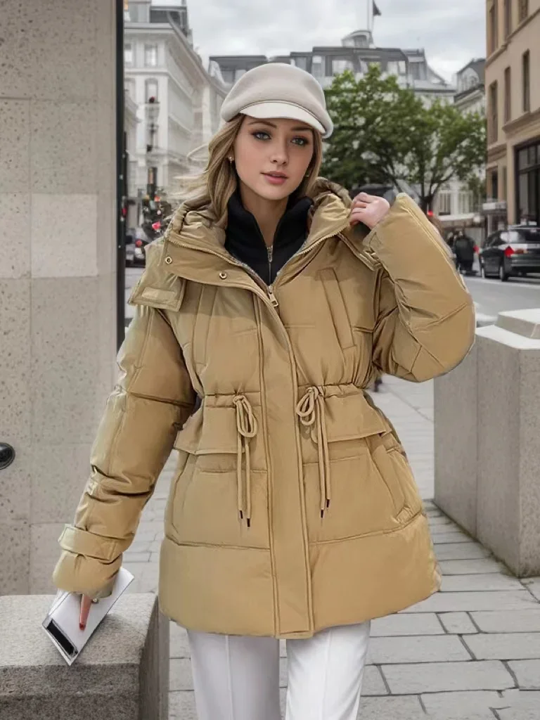 2023 New Puffer Winter Down Jacket Women Zipper Loose Thicken Coat Hooded Parkas Warm Female Cotton Padded Clothes White Black flash light pink down cotton jacket women winter long coat hooded parkas 2019 bright thicken padded female warm outerwear pl20