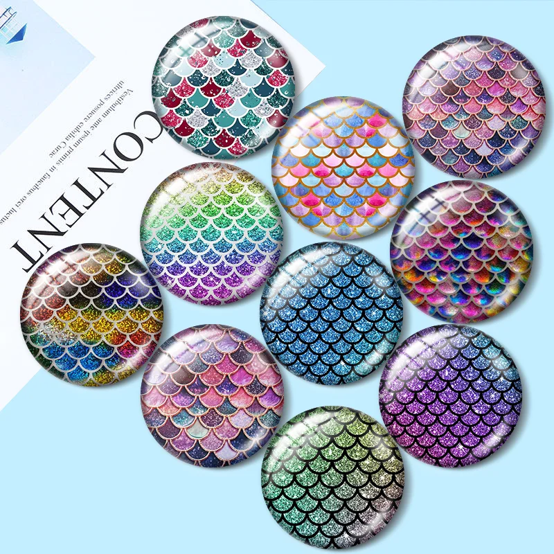 

Mermaid Scales Glare Girl for jewelry production 12mm/25mm/30mm Round photo glass cabochon demo flat backMaking findings