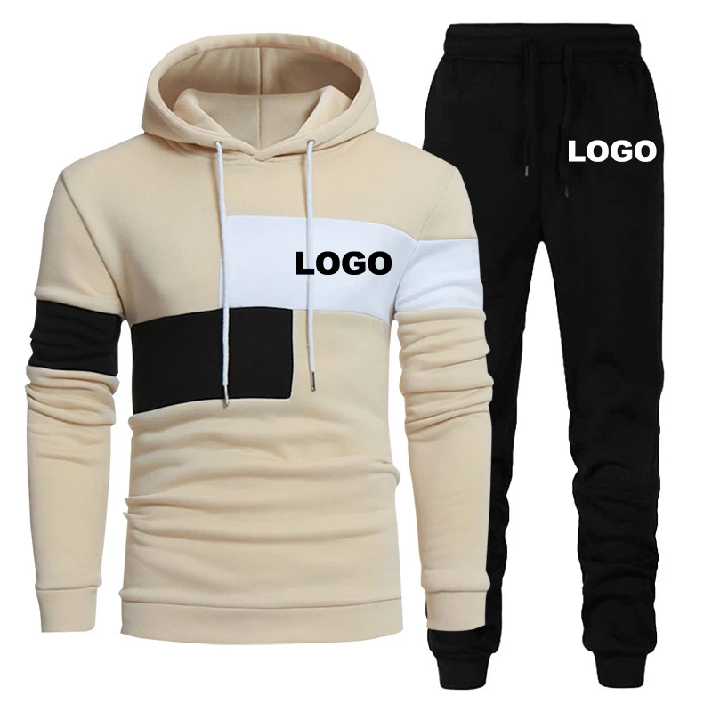 Custom Logo Men's Sweatshirt Patchwork Hooded Casual Loose Warm Hip Hop Streetwear Fashion Male Pullovers Hoodies