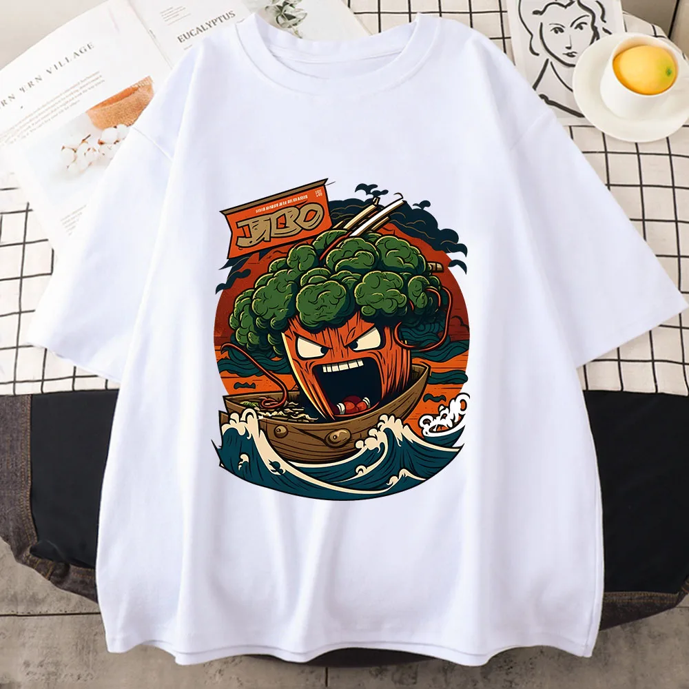 

Broccoli Broccozilla Women Tees Summer Graffiti Printed Short-sleeved Female Casual Loose Fun Cartoon Couples Bottoming T-shirt