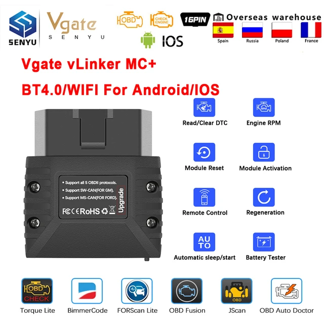 Vgate vLinker MC + ELM327 OBD 2 OBD2 סורק עבור רכב אבחון אוטומטי כלים IOS WIFI Bluetooth תואם PK OBDLINK ELM 327 V 1 5