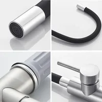 Universal หมุนสีดําท่อก๊อกน้ําห้องครัวก๊อกน้ําอ่างล้างจานอ่างล้างจานแตะติดตั้งดาดฟ้าห้องน้ําร้อนและเย็น Mixer Crane 3