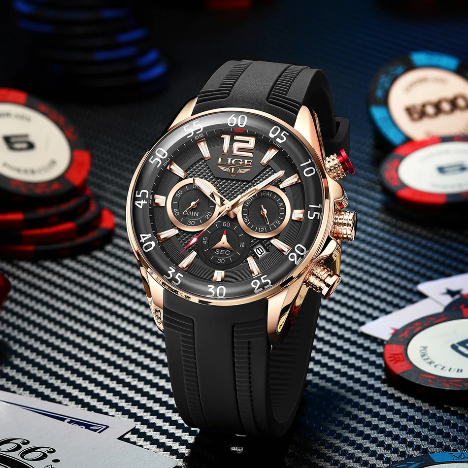LIGE Sports Chronograph Quartz Wrist Watch Man Fashion Waterproof Men Watch Top Brand Luxury Automatic Date Watch  Montre Homme