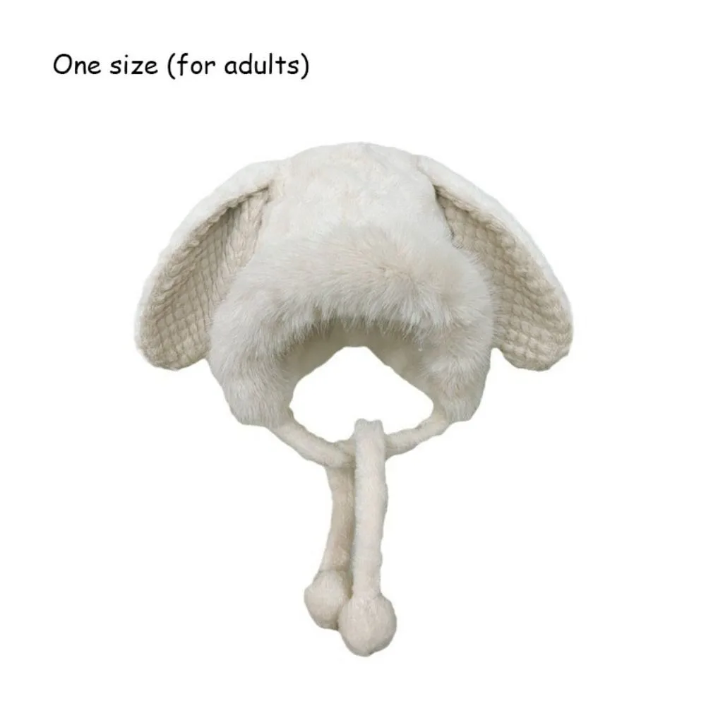 Cute Warm Winter Hat Ear Protection Velvet Bear Ears Hat Lacing Rabbit Ear Woolen Bucket Hat Women