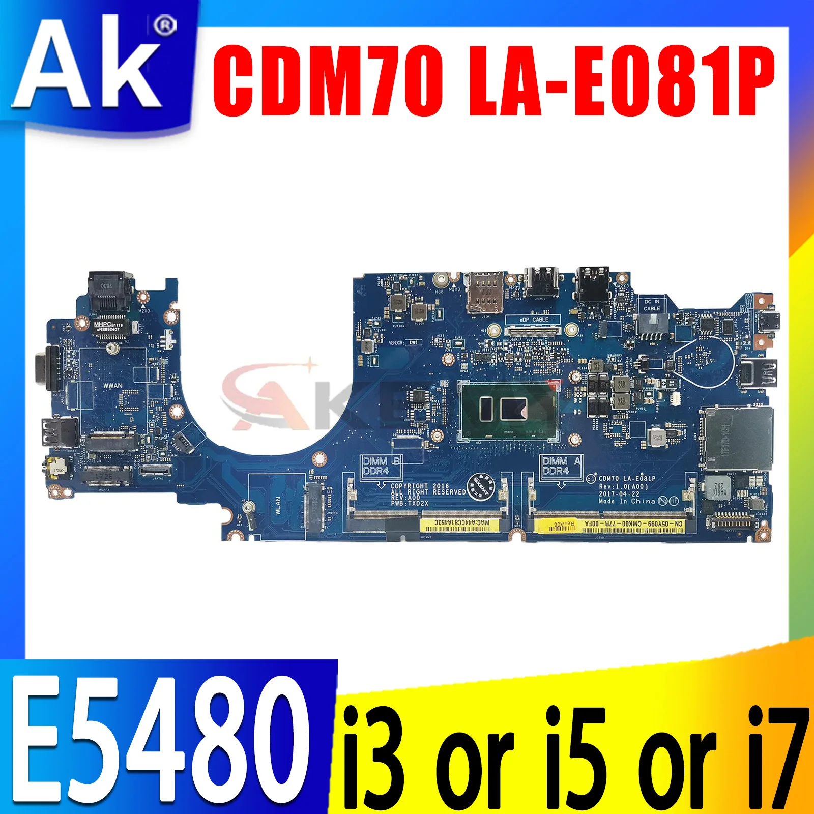 

For DELL Latitude 5480 E5480 Laptop Motherboard CDM70 LA-E081P With 3965U I3 I5 I7 6th/7th Gen CPU Mainboard CM-0NNXR5 0W86DG