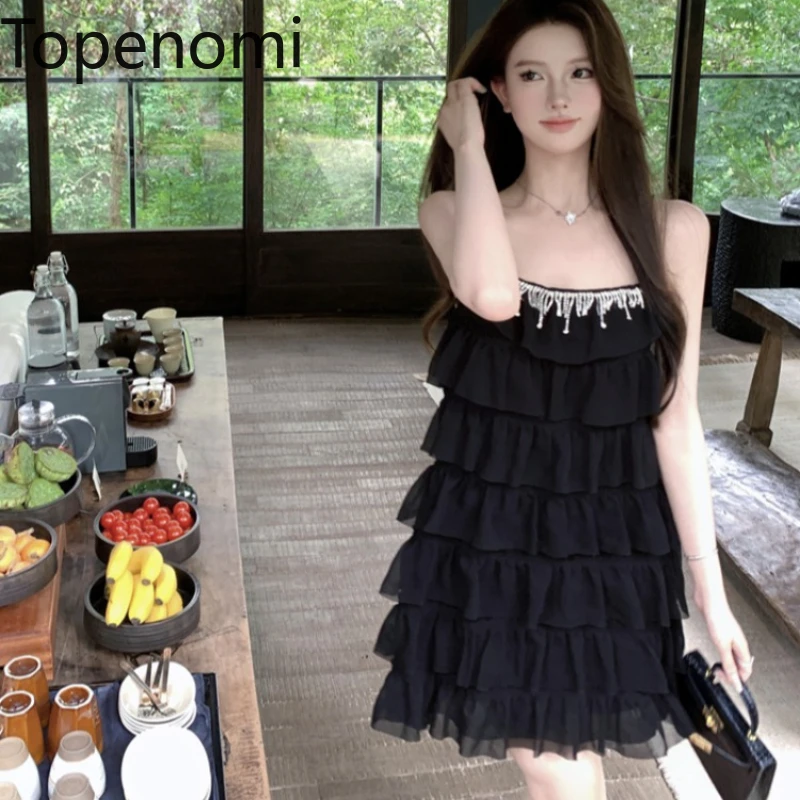 

Элегантное короткое вечернее платье Topenomi, Женские французские многослойные платья на бретелях-спагетти для вечеринки в честь Дня Рождения, сексуальные модные платья для выпускного вечера