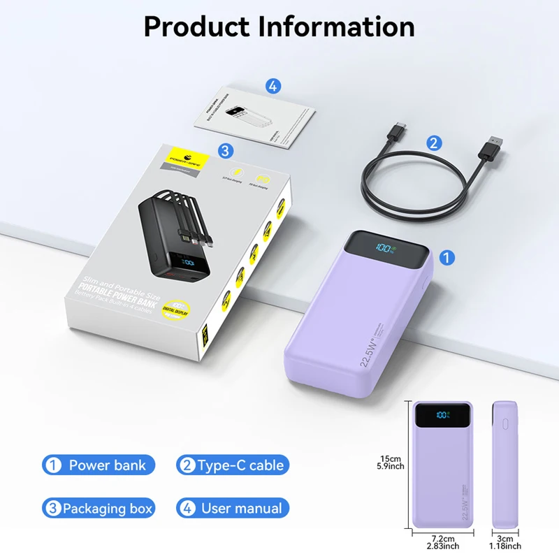 Power Bank 20000mah With Built-in Cables And Led Display Fast Charge_voghion.com