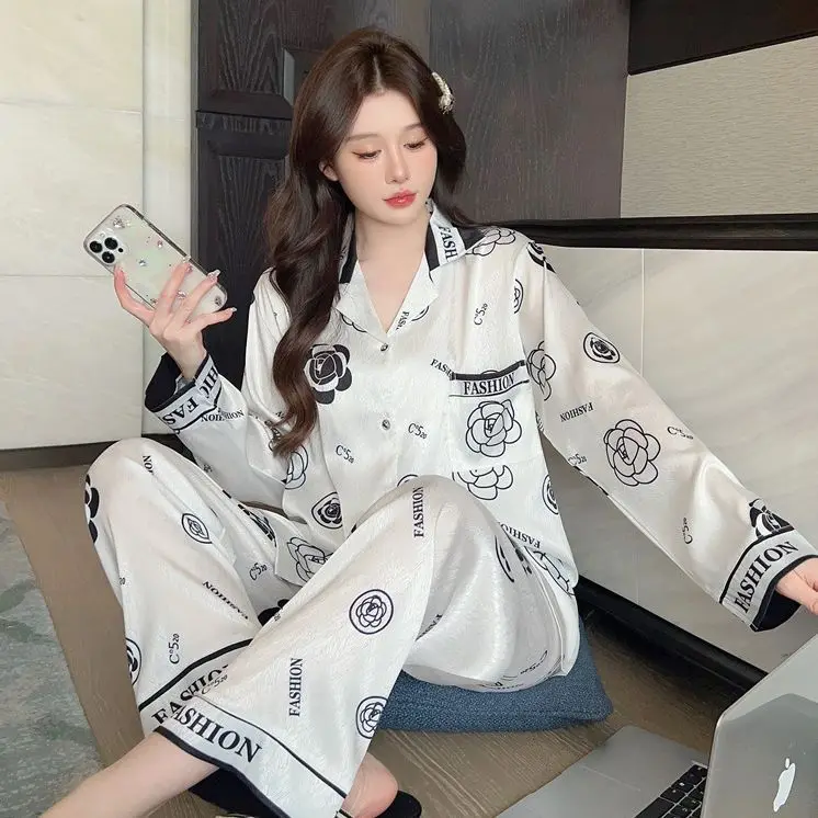 

2023 Spring and Autumn Pajamas Women's New Long Sleeve Large Size Home Furnishings