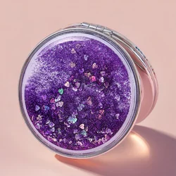 Vibrant Flowing Sand Double - Sided Chic Mini Makeup Mirror (Purple)