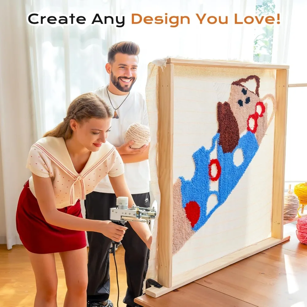 2-in-1 Rug Tufting Gun with Carpet Trimmer Kit - Cut/Loop Pile DIY Carpet Maker Machine Starter Set with Yarn & Cloth