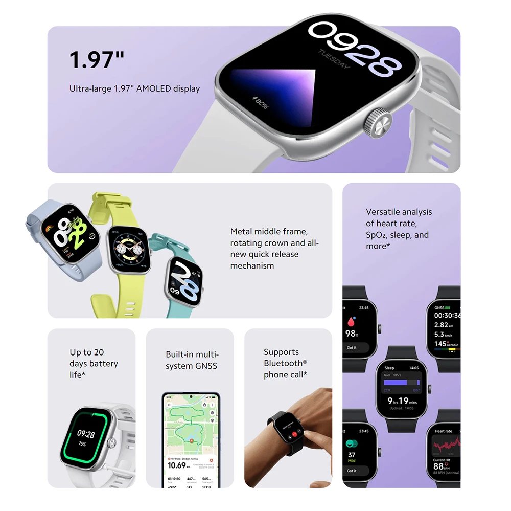 ۷ι  Redmi Watch 4 ʴ 1.97 ġ AMOLED ÷,  ȭ ȭ, Ʈ  ͸, GPS GNSS Ʈġ