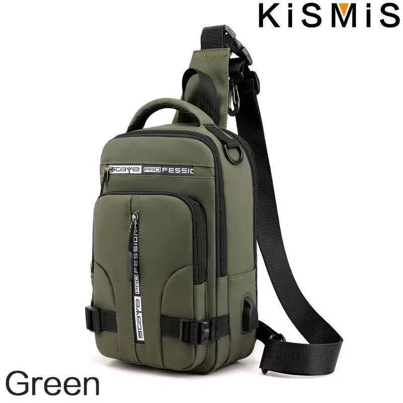 KISMIS Nylon Rucksack Rucksack Cross Body Umhängetasche mit USB Lade Port Reise Männlichen Rucksack Daypack Messenger Brust Taschen – Detail 16