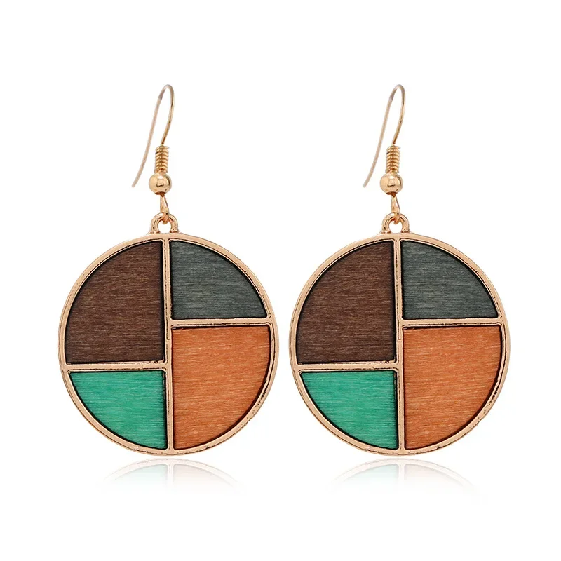 Alloy geometric wood panels contrasting wood earrings fashion commuting exaggerated earrings for women