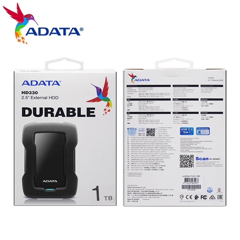 100% Original ADATA HD330 HDD External Hard Drive Disk 2TB 1TB High Speed 2.5 inch For Desktop Laptop PC