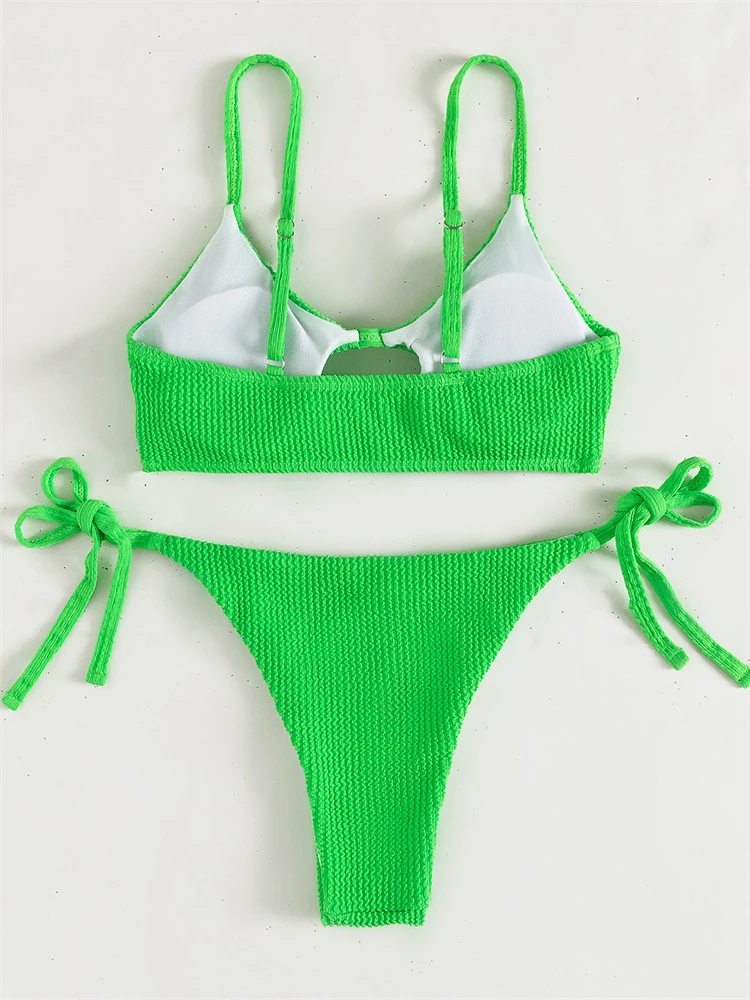 Micro Bikini Thong Women Swimsuit 2023 New Solid Sling Bikinis Set Sexy Ribbed Swimwear Summer