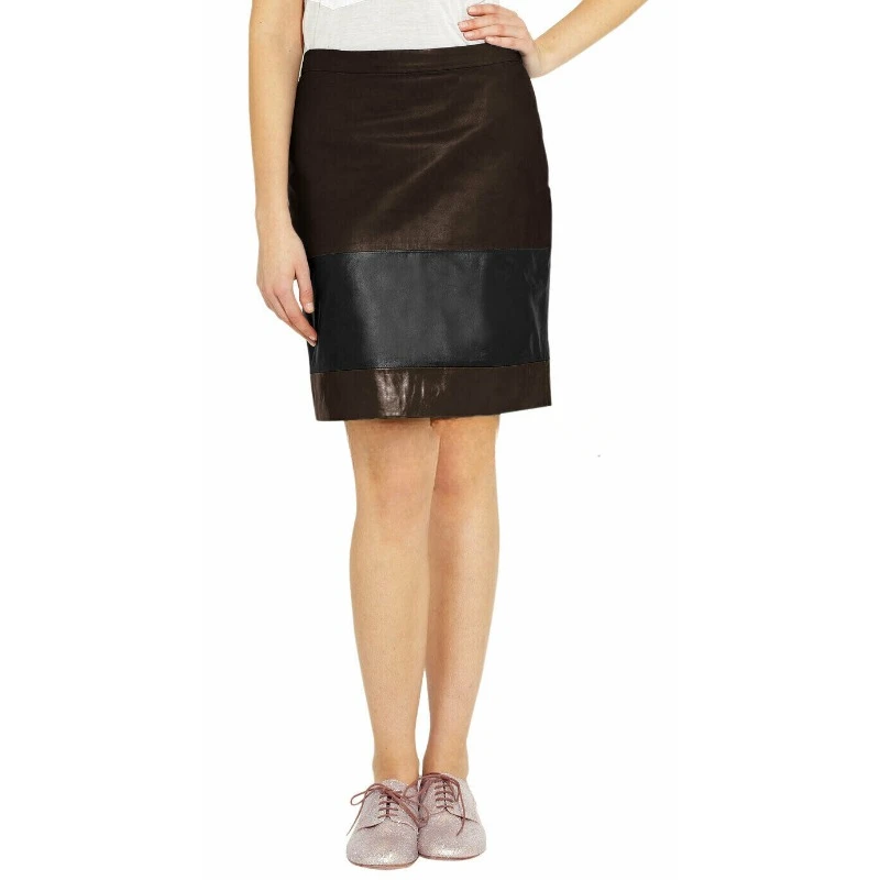 Fashionable Women's Genuine Sheepskin Leather Skirt Brown Casual Basic Skirt Fashionable Trend