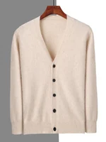 Spring Autumn Men V-neck Cardigan 100% Mink Cashmere Sweater Smart Casual Solid Comfort Cashmere Knitwear Korean Popular Clothes 1