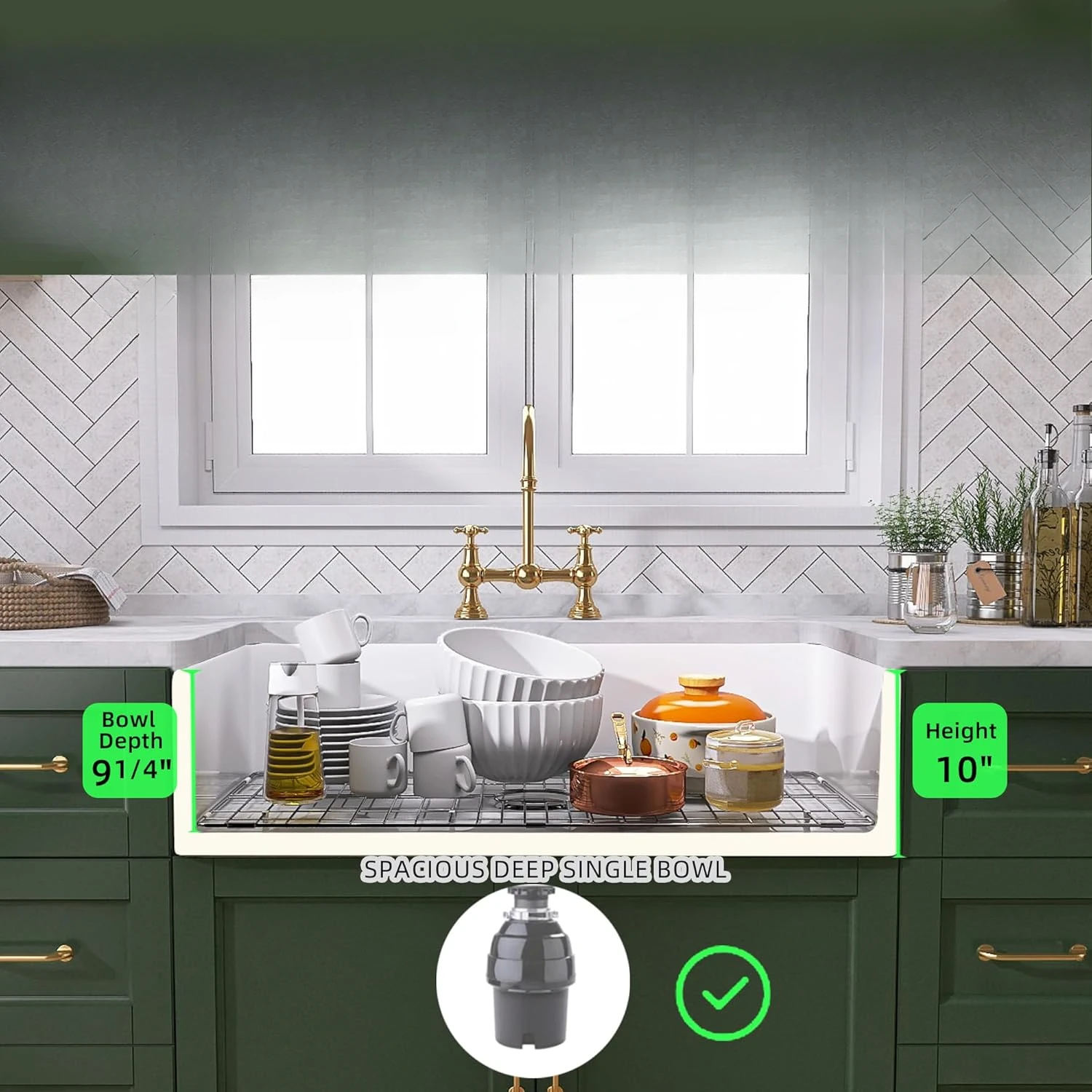 Bowl Kitchen Sink Deep Drop In Farm Sink Undermount with Modern Style Luxury Accessory Kit 4