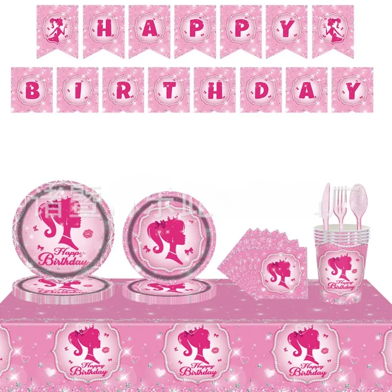 Kawaii Barbie Holiday Party Decoration Supplies Anime Cute Cartoon Pink Sweet Girl Birthday Theme Forniture Per La Tavola Usa E Getta
