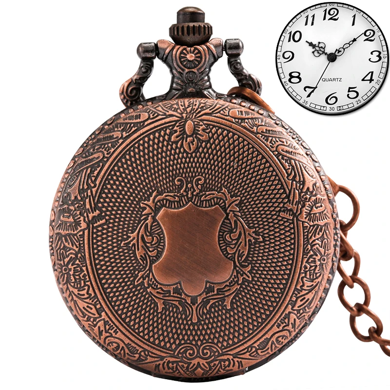 Royal Gold Shield Crown Pattern Quartz Pocket Watch Necklace - Luxury Steampunk Pendant Collectible Jewelry Gift